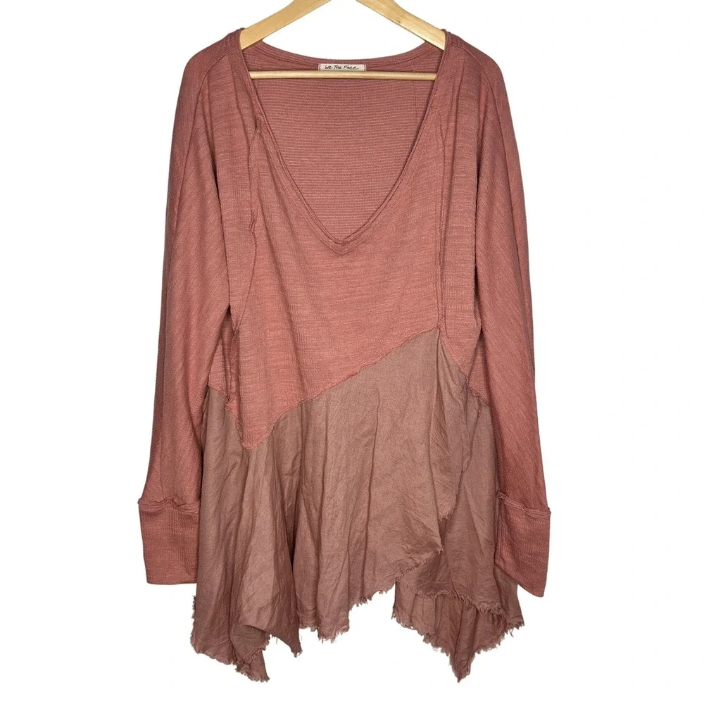 We The Free Coming In Hot Long Sleeve Tunic Trapeze Hem V Neck Oversized Size S - Picture 2 of 13